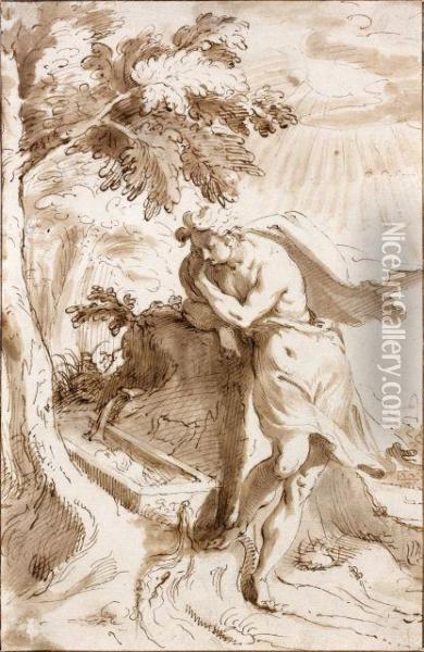 Narcisse A La Fontaine Oil Painting - Peter De Jode