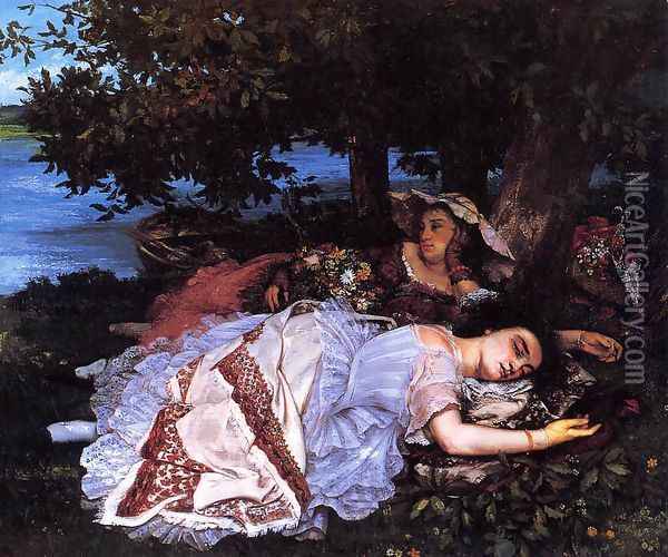 Young Ladies on the Banks of the Seine Oil Painting - Gustave Courbet