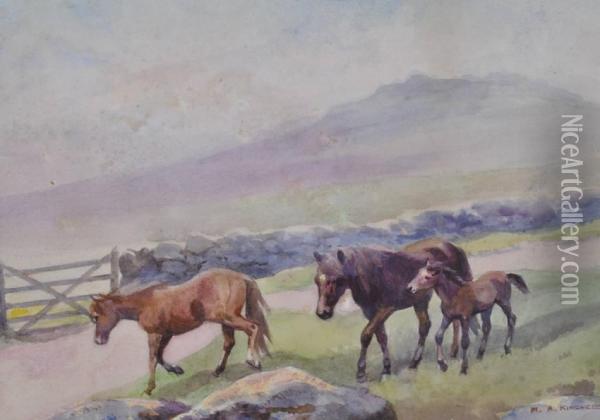 Ponies On Dartmoor Oil Painting - Mabel Augusta Kingwell
