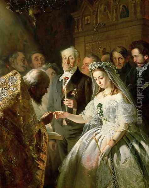 The Arranged Marriage, 1862 Oil Painting - Vasili Vladimirovits Pukirev