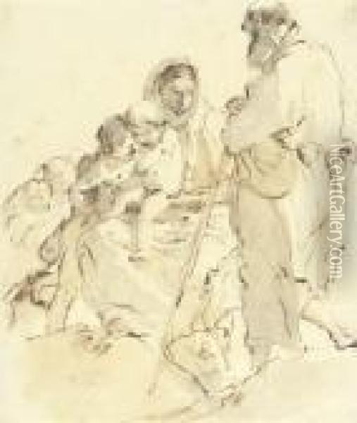 The Holy Family With The Infant Baptist Oil Painting - Giovanni Battista Tiepolo