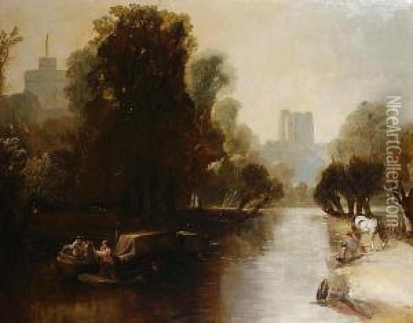 Windsor Castle Seen From The Thames Oil Painting - Edmund Bristow