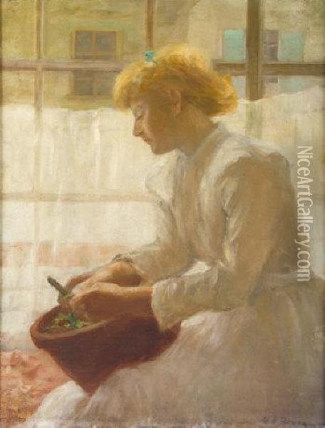 Shelling Peas Oil Painting - Mary Kate Benson