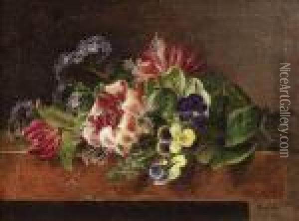 Still-lifewith Flowers On A Pedestal Oil Painting - Franz Xaver Petter