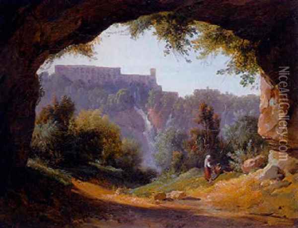 A View Of Tivoli From A Grotto Oil Painting - Jean Charles Joseph Remond