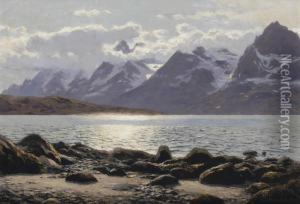 Am Raftsund Bei Digermulen Mit Blick Auf Den Rulten; Mountainous Landscape, Norway Oil Painting - Themistocles Von Eckenbrecher