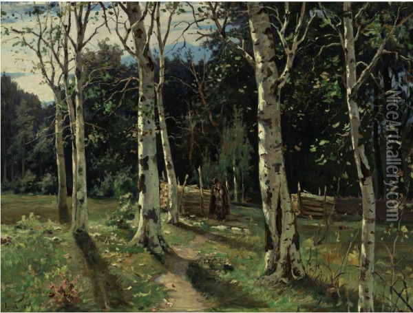 Through The Birch Trees Oil Painting - Jakov Ivanovic Brovar