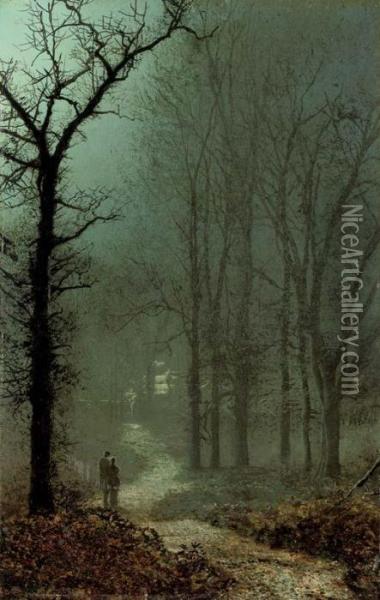 Lovers In A Wood By Moonlight Oil Painting - John Atkinson Grimshaw