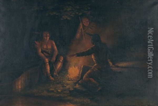 Indian Encampment Oil Painting - Georges Marie-Joseph Delfosse