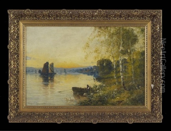 Quiet Dusk On The River Oil Painting - Harry Pennell
