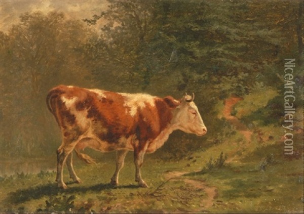 Vache A Veyrier Oil Painting - Charles (Jean-Ch. Ferdinand) Humbert