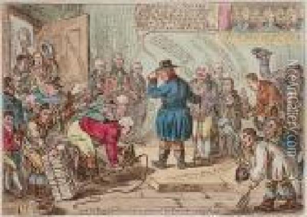 An Old English Gentleman Pestered By Servants Wanting Places Oil Painting - James Gillray