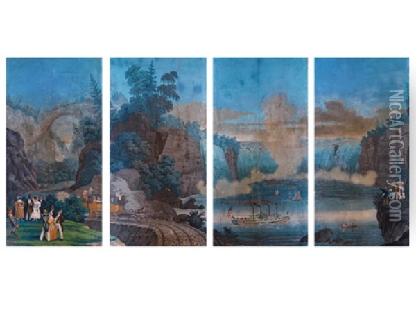 Vierteilige Papier Peint Von J. Zuber (in 4 Parts) Oil Painting - Jean Julien Deltil
