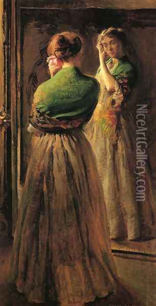 Girl with a Green Shawl Oil Painting - Joseph Rodefer DeCamp