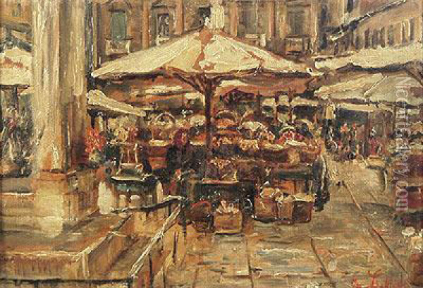 Verona, Piazza Delle Erbe Oil Painting - Ise Lebrecht