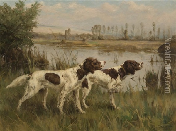 Two Setters By A River Oil Painting - Percival Leonard Rosseau