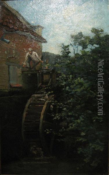 Man Bij De Watermolen. Oil Painting - Jean De Greef