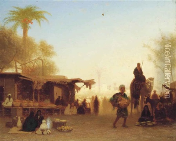 A Cairo Bazaar At Dusk Oil Painting - Charles Theodore (Frere Bey) Frere