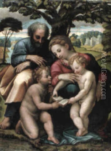 The Holy Family With The Infant St. John Oil Painting - Giulio Romano
