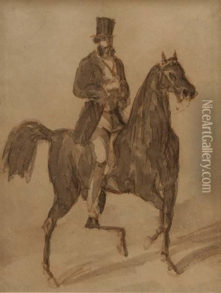 Gentleman On Horseback Oil Painting - Constantin Guys
