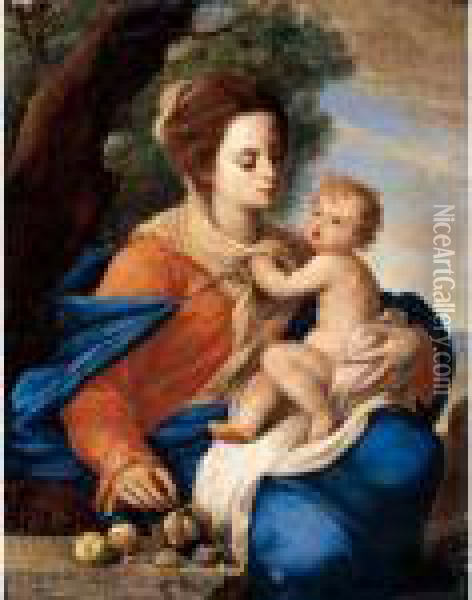The Madonna And Child In A Landscape Oil Painting - Massimo Stanzione