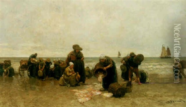 Examining The Catch Oil Painting - Bernardus Johannes Blommers