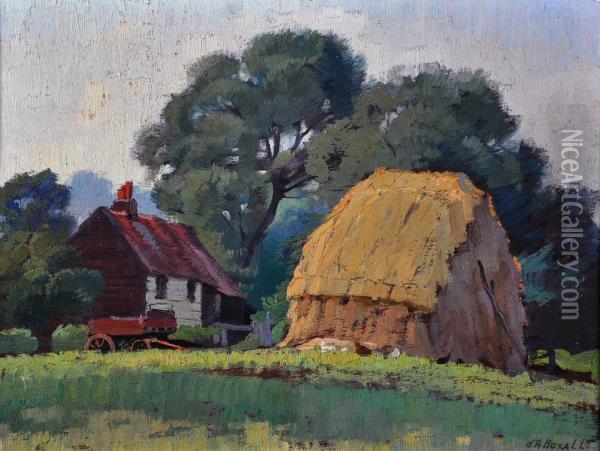  settlers Cottage With Hay Stack  Oil Painting - Arthur D'Auvergne Boxall