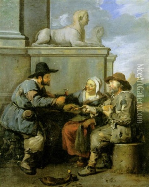 Le Repas Des Paysans A Rome Oil Painting - Johannes Lingelbach