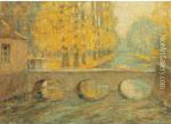Le Pont. Automne, Gisors Oil Painting - Henri Eugene Augustin Le Sidaner