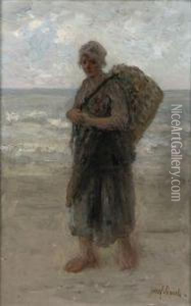 A Fisherwoman On The Beach Oil Painting - Jozef Israels