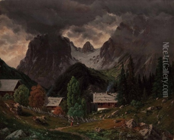 Blick Von Der Alm Auf Die Muhlsturzhorner Oil Painting - Josef von Schloegl