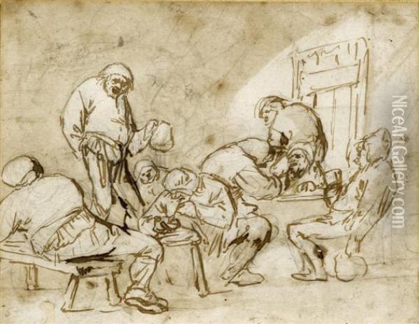 Eight Peasants In A Tavern Oil Painting - Adriaen Jansz. Van Ostade