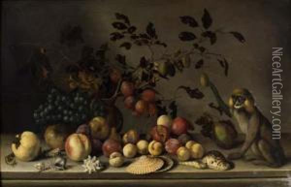 Nature Morte Aux Fruits, Aux Coquillages Et Au Oil Painting - Balthasar Van Der Ast