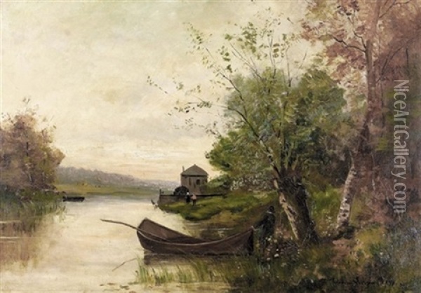 Sommerliche Flusslandschaft Am Abend Oil Painting - Theodore Levigne