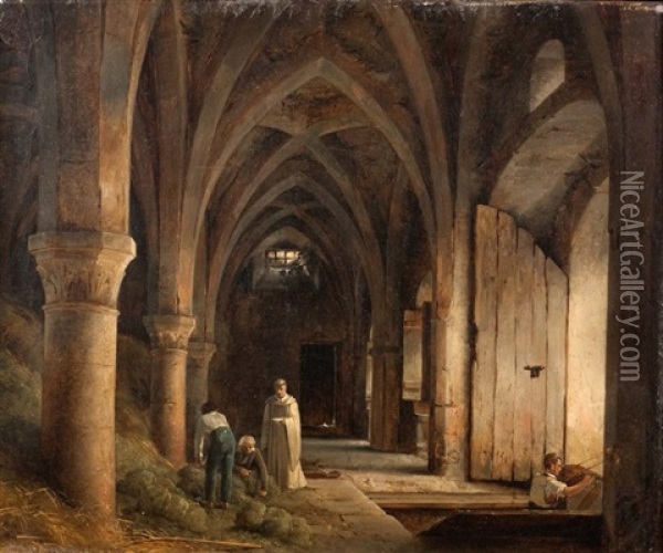Interieur D'eglise Avec Un Jeune Homme Sortant De La Cave Oil Painting - Robert Leopold Leprince