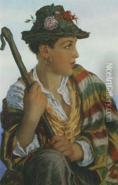 Italian Peasant Girl Oil Painting - Adriano Bonifazi