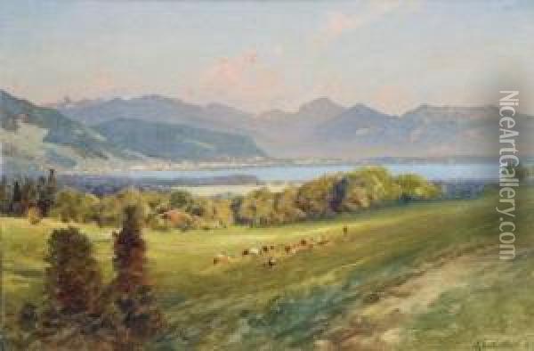Der Genfer See Mit Blick Auf Montreux Oil Painting - Ascan Lutteroth