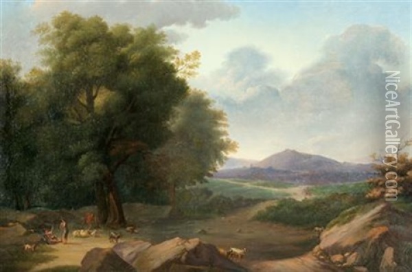 Goat Herders In An Expansive Landscape Oil Painting - Claude Lorrain