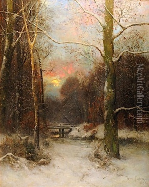 Paysage A La Riviere, Soleil Couchant Oil Painting - Yuliy Yulevich (Julius) Klever