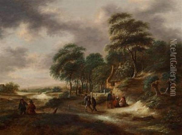 A Wooden Landscape With Figures By A House Oil Painting - Nicolaes Molenaer