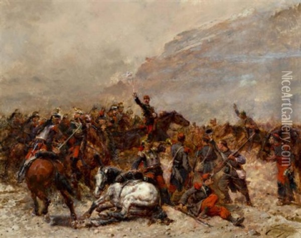 Batalla Oil Painting - Wilfrid Constant Beauquesne