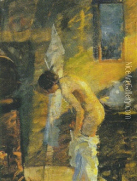Kvinde Ved Morgentoilette Oil Painting - Mogens Gad