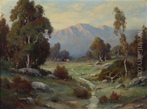 Stream Through A Mountain Landscape Oil Painting - Alexis Matthew Podchernikoff