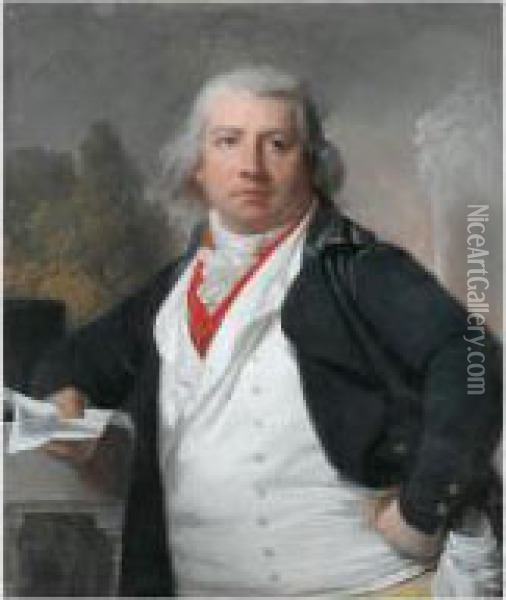 Portrait D'homme Au Gilet Blanc Tenant Une Lettre Oil Painting - Henri Pierre Danloux