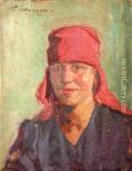 Portret Kobiety W Czerwonej Chuscie Oil Painting - Artur Wasner