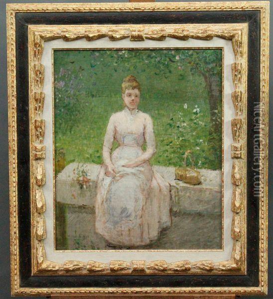 Portrait D'edma Morisot Dans Le Jardin Oil Painting - Ernest Quost