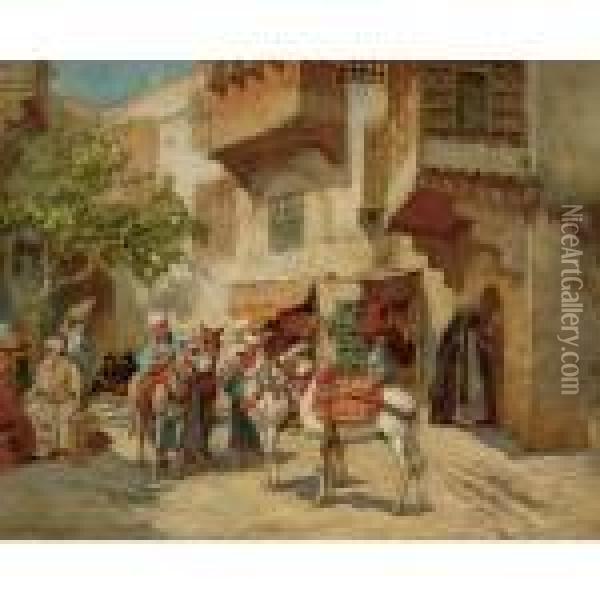 Marketplace In North Africa Oil Painting - Frederick Arthur Bridgman