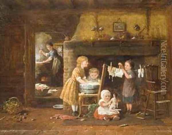 Washday Oil Painting - Frederick Daniel Hardy