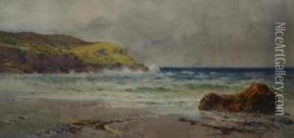 A Coastal Scene With Waves Lashing Beach Oil Painting - Adrian Scott Stokes