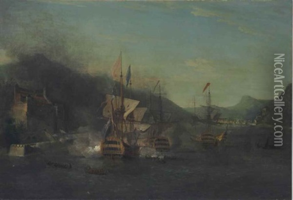 The Battle Of Porto Bello Oil Painting - Samuel Scott